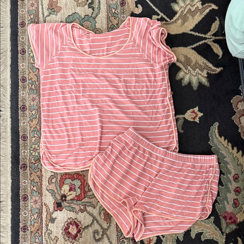 LAKE Salmon Striped Short Sleeve Top and Shorts pajama Set